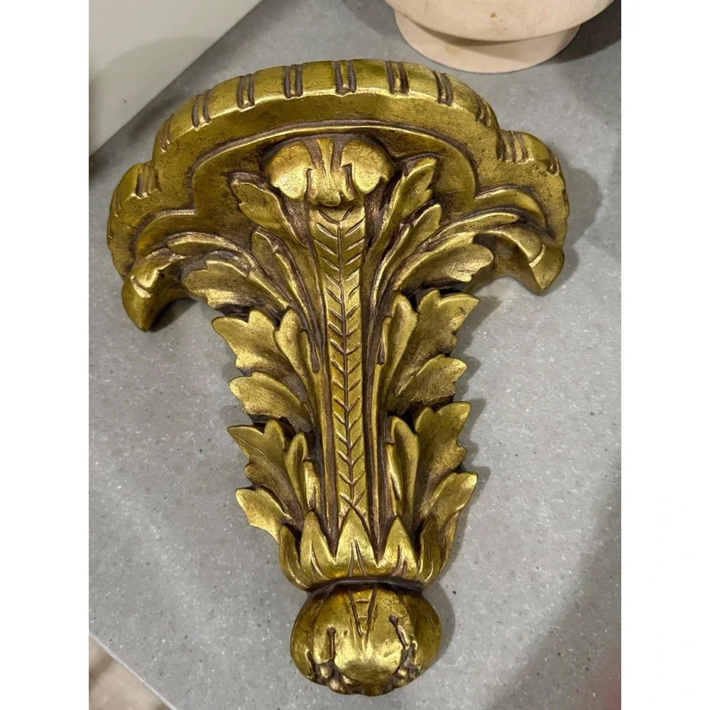 Vintage Gold Acanthus Leaf Wall Corbel Shelf Ornate Architectural Bracket